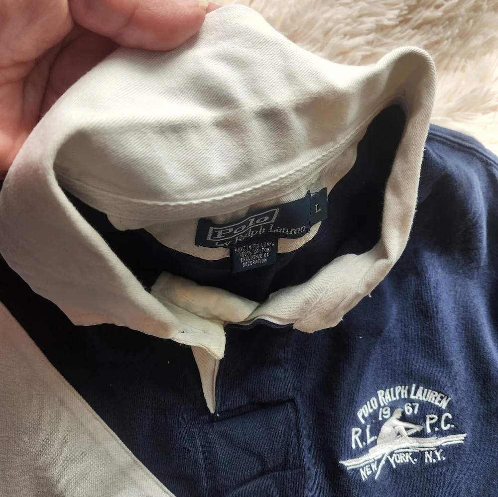 Polo by Ralph Lauren Navy and Cream Diagonal Stripe Shirt
